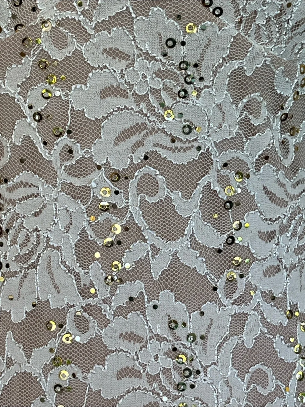 Ivory Lace Open-Back Dress, sequins. Morgan & Co. Stretchy. Bridal shower. S-M - Picture 6 of 12